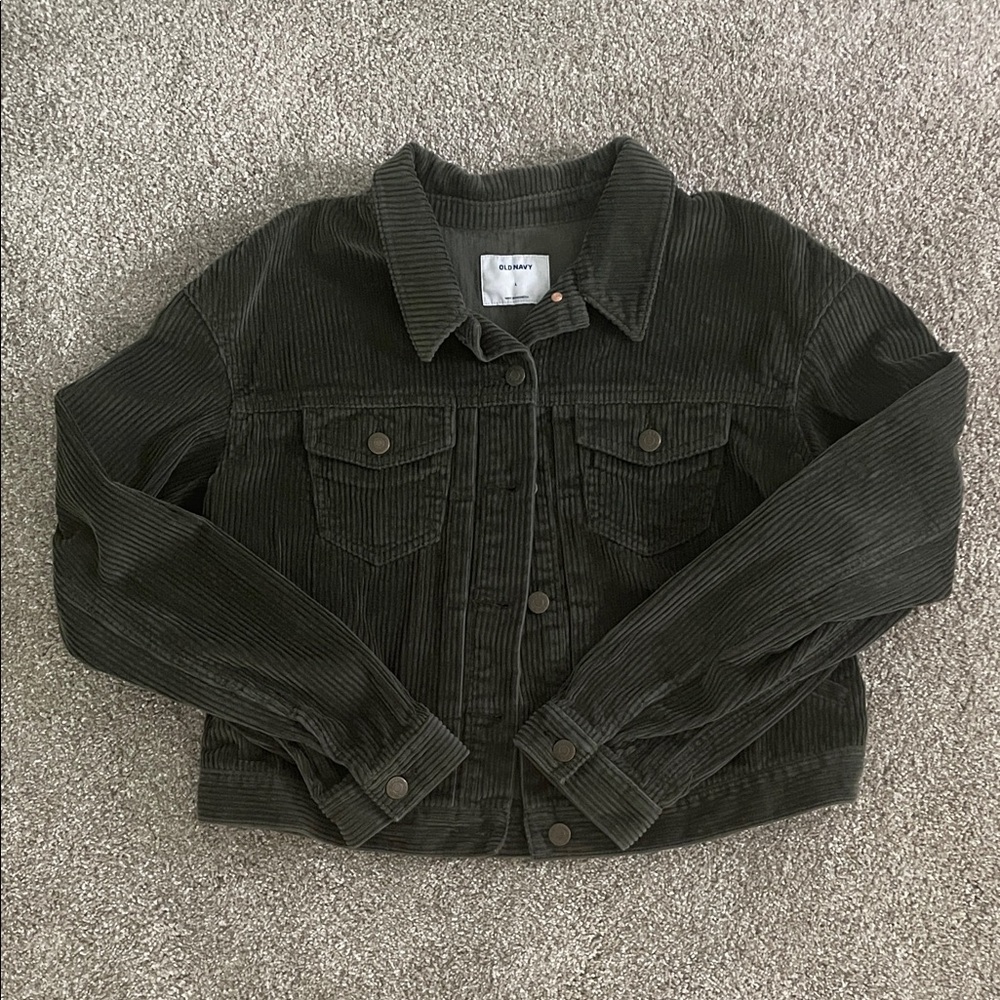 Old Navy Cropped Dark Green Corduroy Jacket
